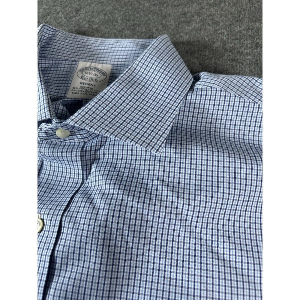 Brooks Brothers Shirt Mens 16.5 - 35 Blue Check Button Down Long‎ Sleeve Regent